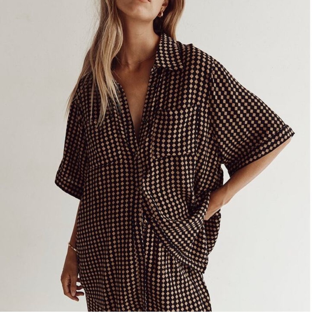 DISSH Black and Tan Checkered Button Down Shirt